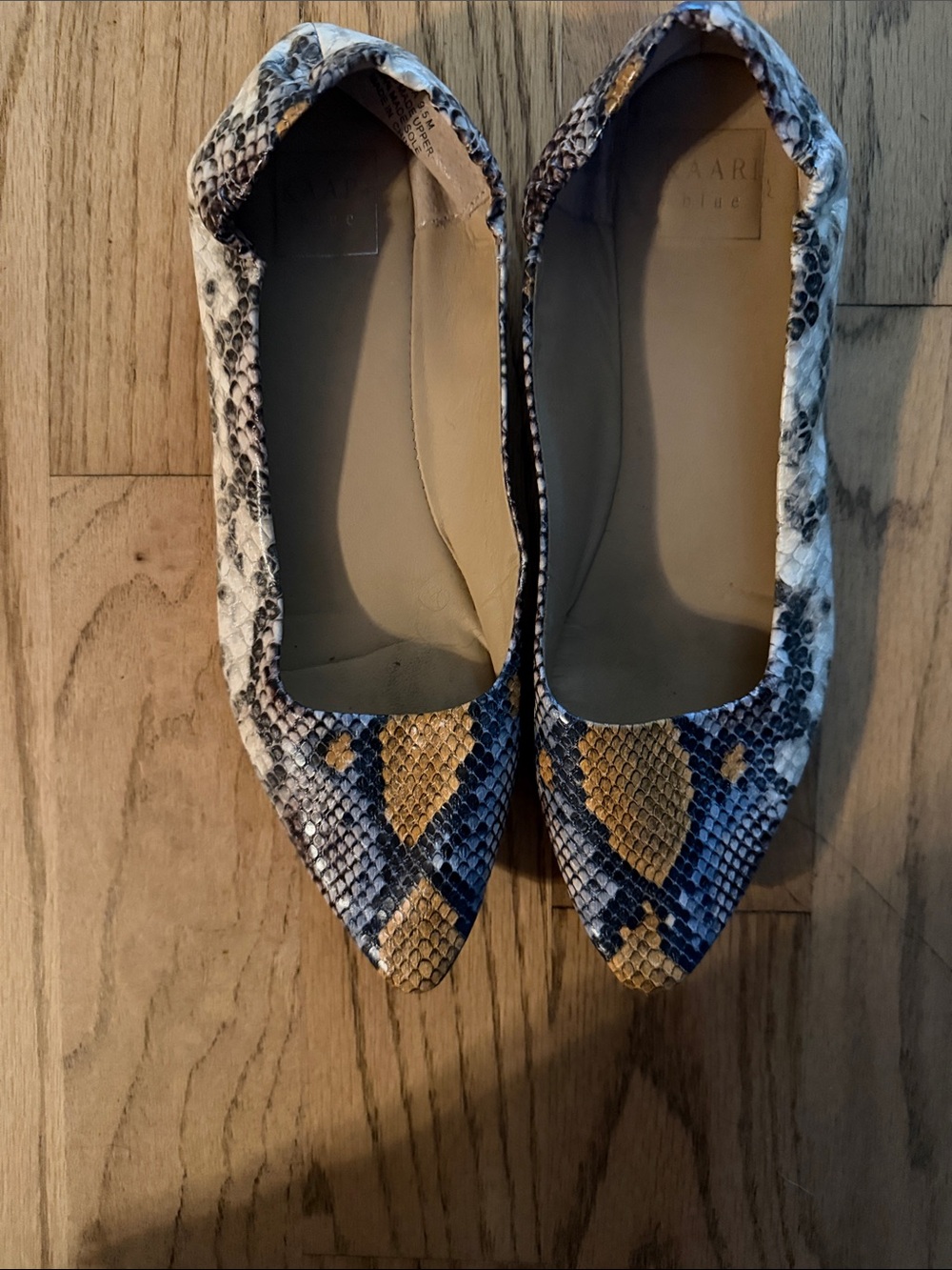 Pointed Toe Snake-Print Ballet Flats in Yellow and Black